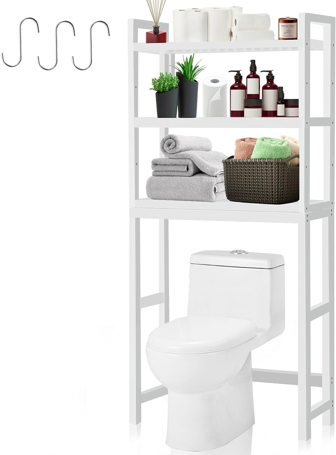 Over The Toilet Storage, 3Tier Bamboo Over The Toilet Organizer Rack