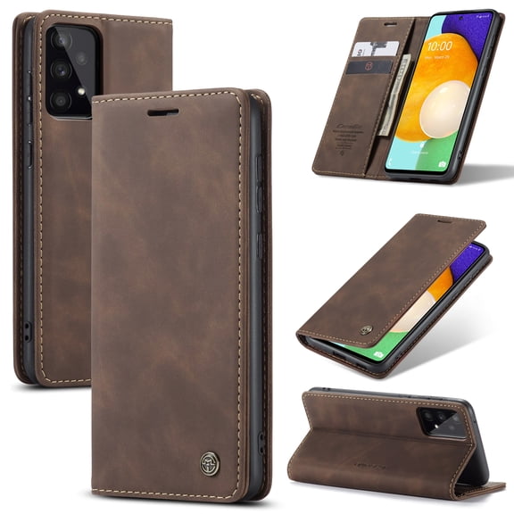 Slim Wallet Phone Case for Samsung Galaxy A53 5G 6.5 inch,Premium PU Leather Magnetic Closure Folio ID Credit Card Slots Shockproof Protective Flip Kickstand Phone Cover,Coffee