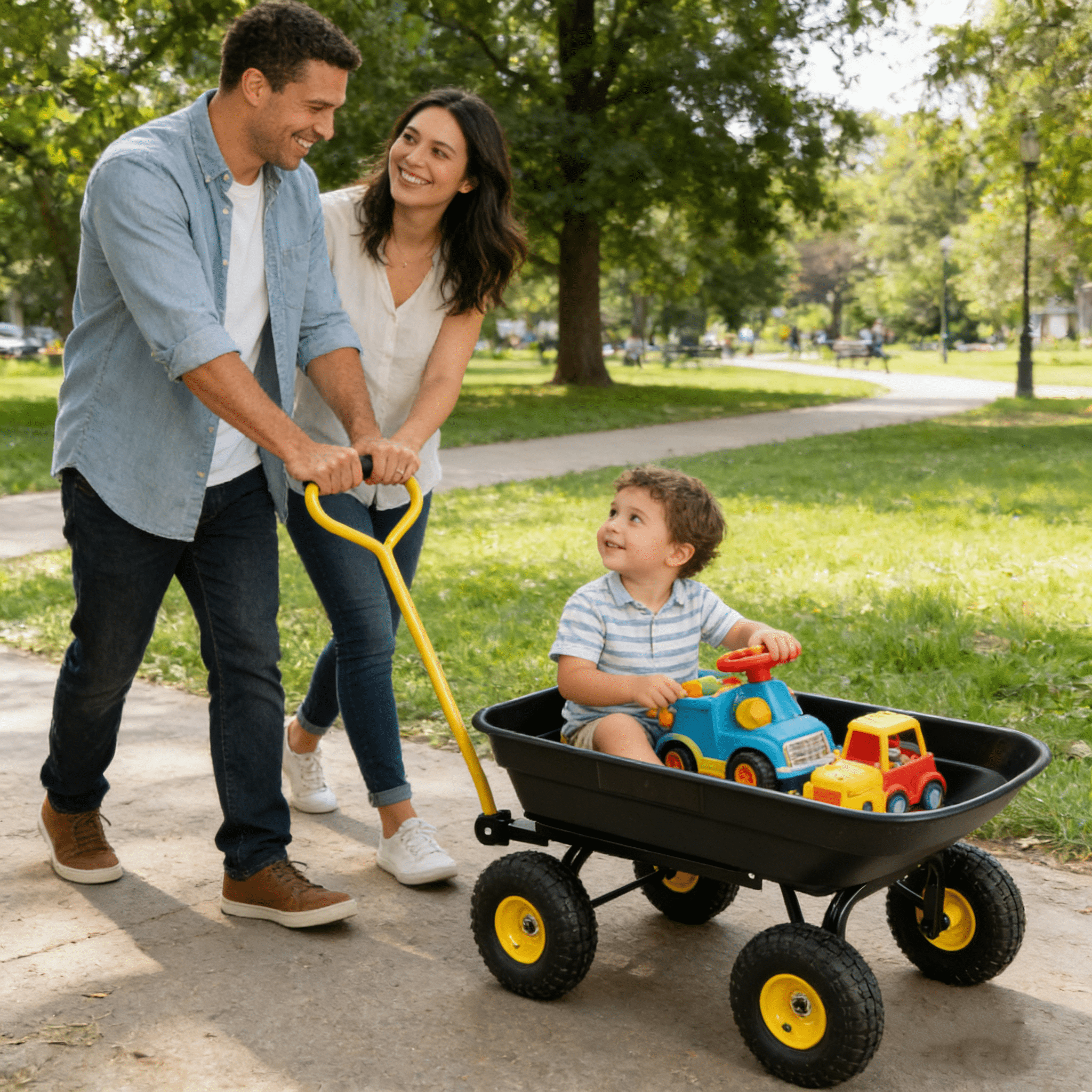 55L Poly Garden Dump Cart, 300LB Capacity Folding Wagon with Steel Frame, 10" Pneumatic Tires Heavy Duty Utility Cart for Yard, Black
