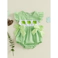 thumbnail image 3 of Jxzom St Patricks Day Baby Girl Outfit Infant Smocked Bubble Romper Newborn Plaid Bodysuit Cute Toddler Summer Clothes, 3 of 8