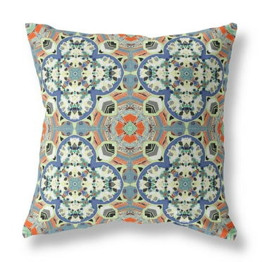Amrita Sen Clover Leaf Floral Broadcloth Indoor Outdoor Zippered Pillow Blue Cream Orange