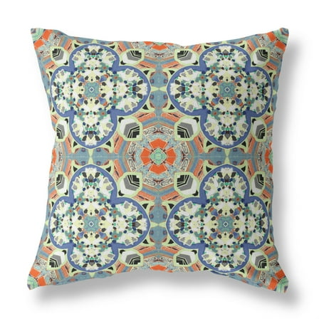 Clover Leaf Floral Indoor/Outdoor Fabric Pillow with Zip -Blue Cream Orange 26"