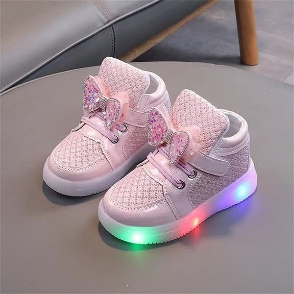 FSYBOA Girls Light Up Sneakers Size 11(Little Kids), Flat Comfort Soft Soled Breathable Kids Running Shoes Pink