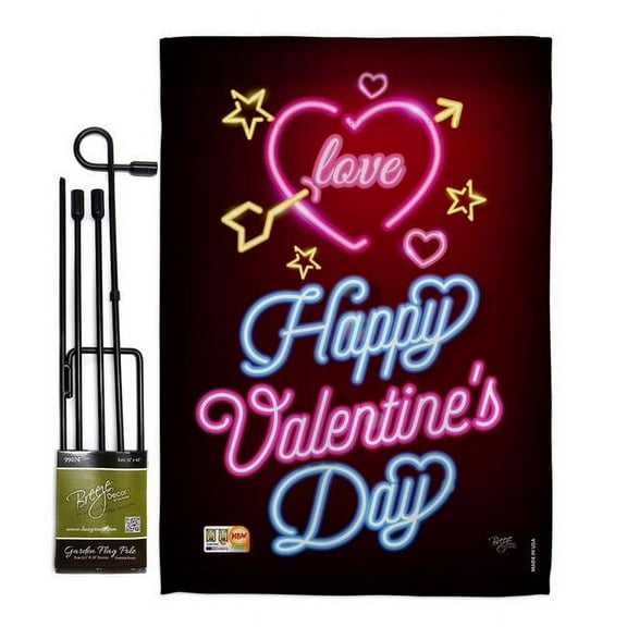 Breeze Decor BD-VA-GS-101057-IP-BO-D-US17-BD 13 x 18.5 in. Neon Valentines Love Spring Impressions Decorative Vertical Double Sided Garden Flag Set with Banner Pole