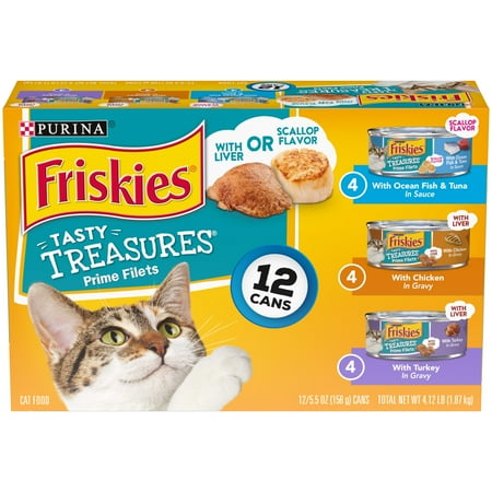 UPC: 0050000579631 | Friskies Gravy Wet Cat Food Variety Pack Tasty Treasures Prime Filets 5.5 oz. Can