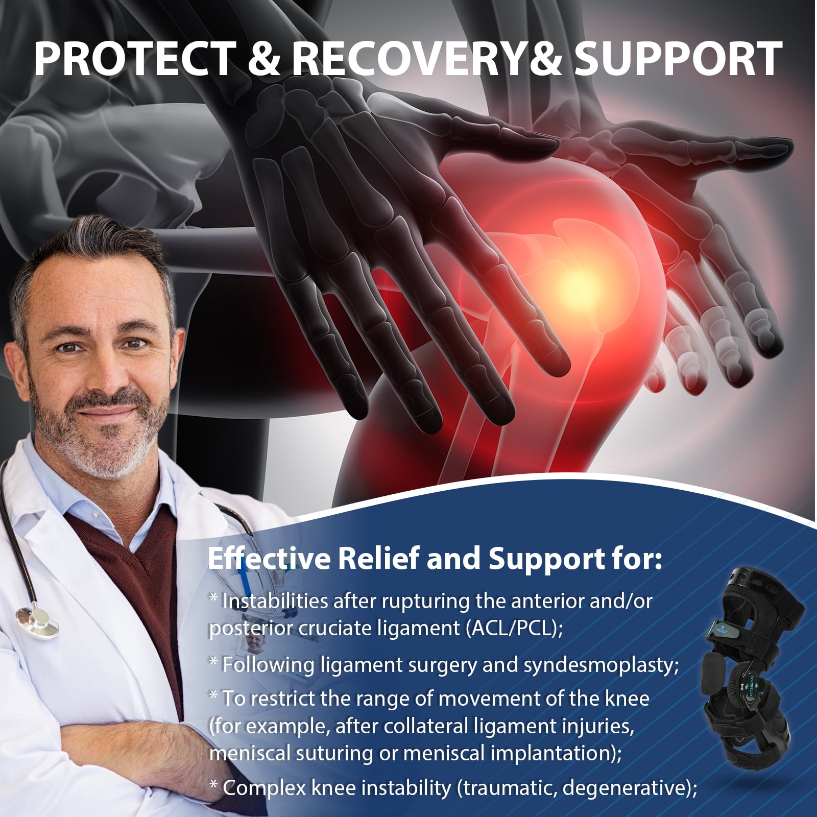 Nvorliy Orthopedic Knee Brace, Hinged ROM Knee Orthosis for ACL/MCL/PCL/Ligament Injuries, Arthritis(OA), Meniscus, Osteoarthritis - Fit Men & Women (Left, Small)