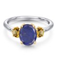 thumbnail image 3 of Gem Stone King 925 Silver and 10K Yellow Gold Blue Lapis and Yellow Citrine Engagement Ring for Women | 2.51 Cttw | Oval 9X7MM | Gemstone Birthstone | Size 8, 3 of 6