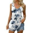 thumbnail image 2 of up to 60% off Gifts Usmixi Womens Tank Tops Beach High Waist Pleated Hem Ladies Fashion Tunic Shirts Summer Trendy Floral Print V-Neck Sleeveless Shirts Blouse Light Blue s, 2 of 5
