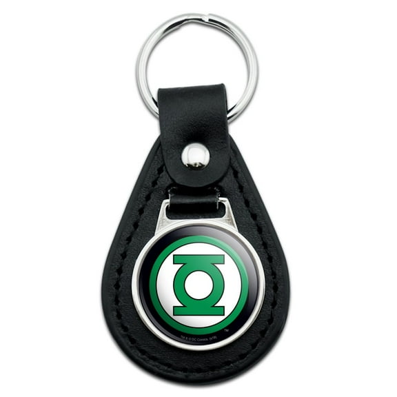Black Leather  Green Lantern Logo Keychain