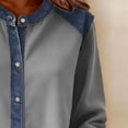 thumbnail image 6 of Plus Size Button Down Shirts for Women Women's Solid Color Casual Long Sleeved Round Neck Denim Patchwork Button Up Cardigan Jacket Tops, 6 of 7