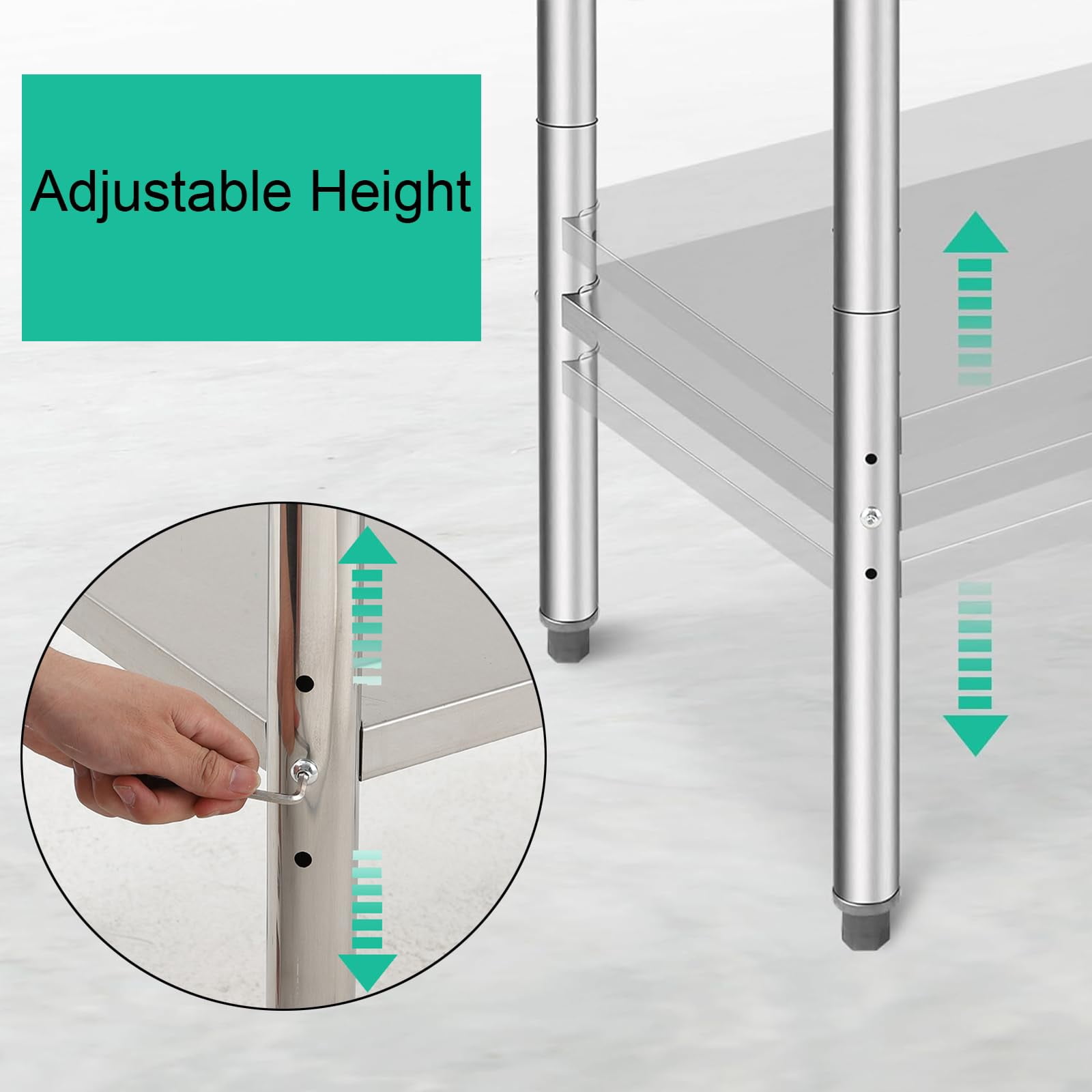 Huisuilinss Stainless Steel Table,Metal Prep & Work Table with Adjustable Undershelf NSF Metal Commercial Kitchen Table for Kitchen, Restaurant, Hotel and Garage Prep Table Work Table