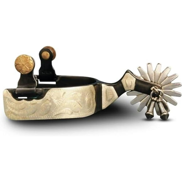 Colorado Saddlery Lady Cutter Éperons Gravés pour Femmes - Rowels en Acier Inoxydable & Bobs Jingle, Éperons de Bottes Stylés - Parfait pour la Randonnée, les Chevaux, l'Outfitting - Livré en Paire