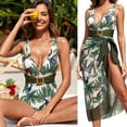thumbnail image 3 of IDOPIP Women’s One Piece Swimsuit with Cover Up Skirt Floral Print Bikini Set L Army Green Floral - 2pcs, 3 of 8