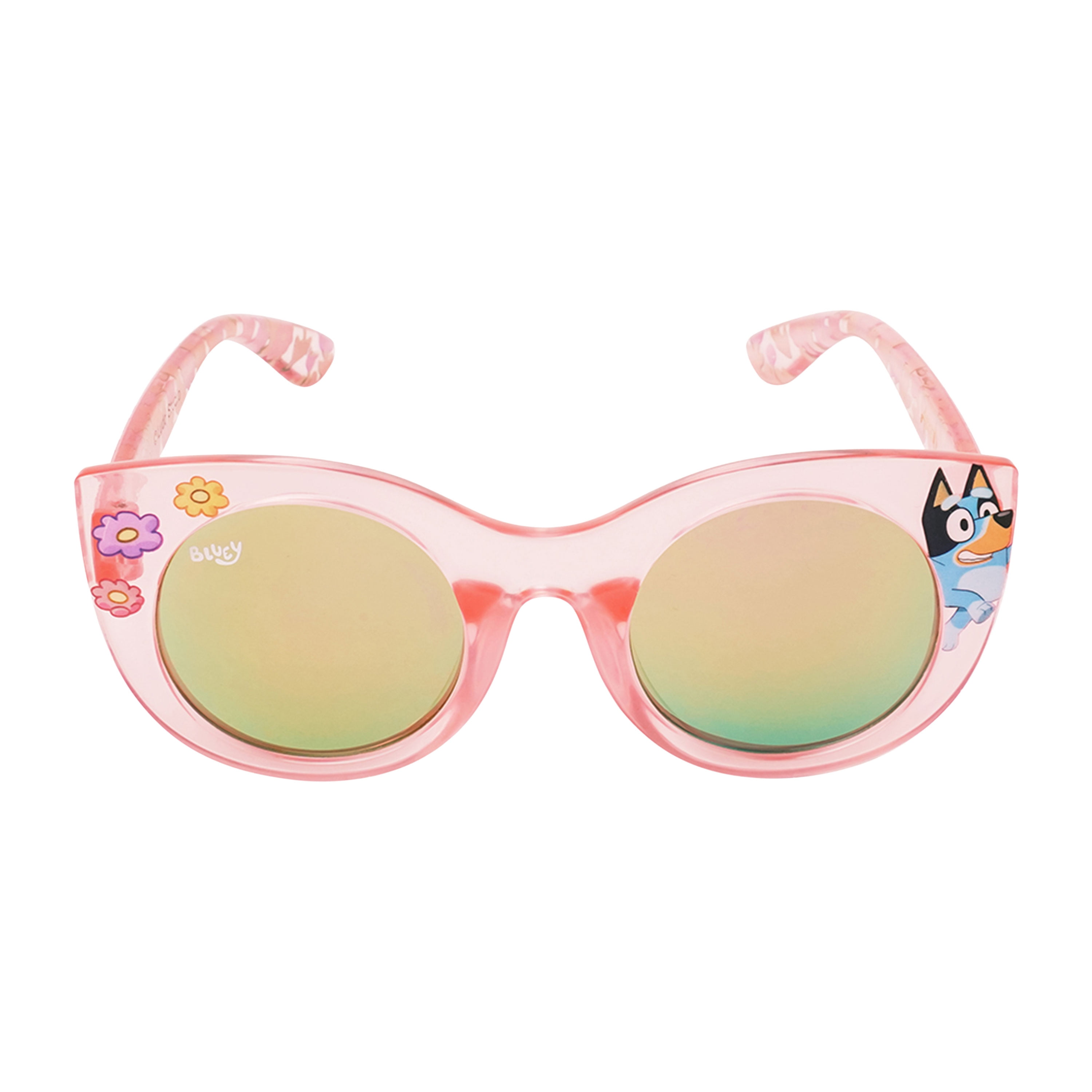 Bluey Kids Sunglasses Pink Glitter Cat-Eye Frame With Flowers By