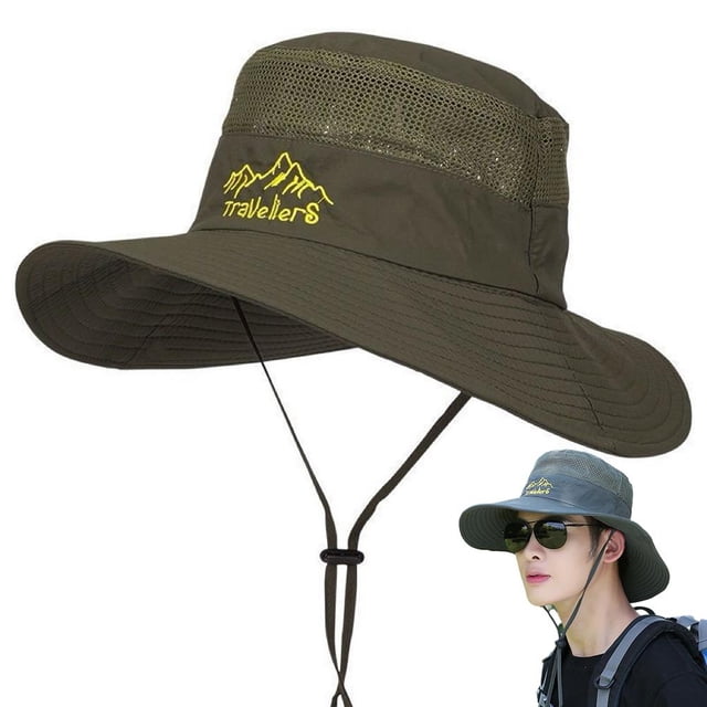 Lttoisl Chapeau de Soleil à Grand Bord pour Homme - Pare-Soleil Extérieur UPF 50+ en Coton et Lin avec Cordon de Serrage Ajustable pour la Plage, la Randonnée, la Pêche et les Travaux de Jardin (56-59 cm)