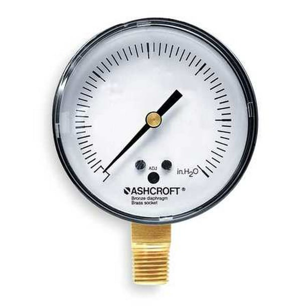 ASHCROFT 25 1490A 02L 20 OZ/H2O Pressure Gauge,0 to 20 oz/0 to 35 H2O