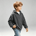 thumbnail image 5 of NEBWOAK Boys Casual Half Zip Pullover Hoodie, Waffle Knit Long Sleeve Sweatshirt with Arm Pocket,Dark Gray,Size 7-8T, 5 of 7