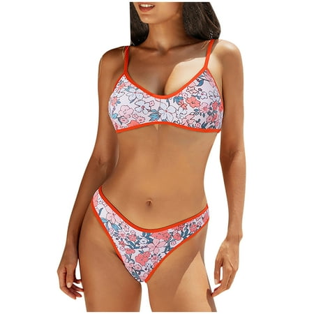 Womens Bikini Two Piece Bathing Suits Flower Printing Sexy Swim Crop Top with Bottom Bikini Swimsuits Swimwear for Women 2025 Summer