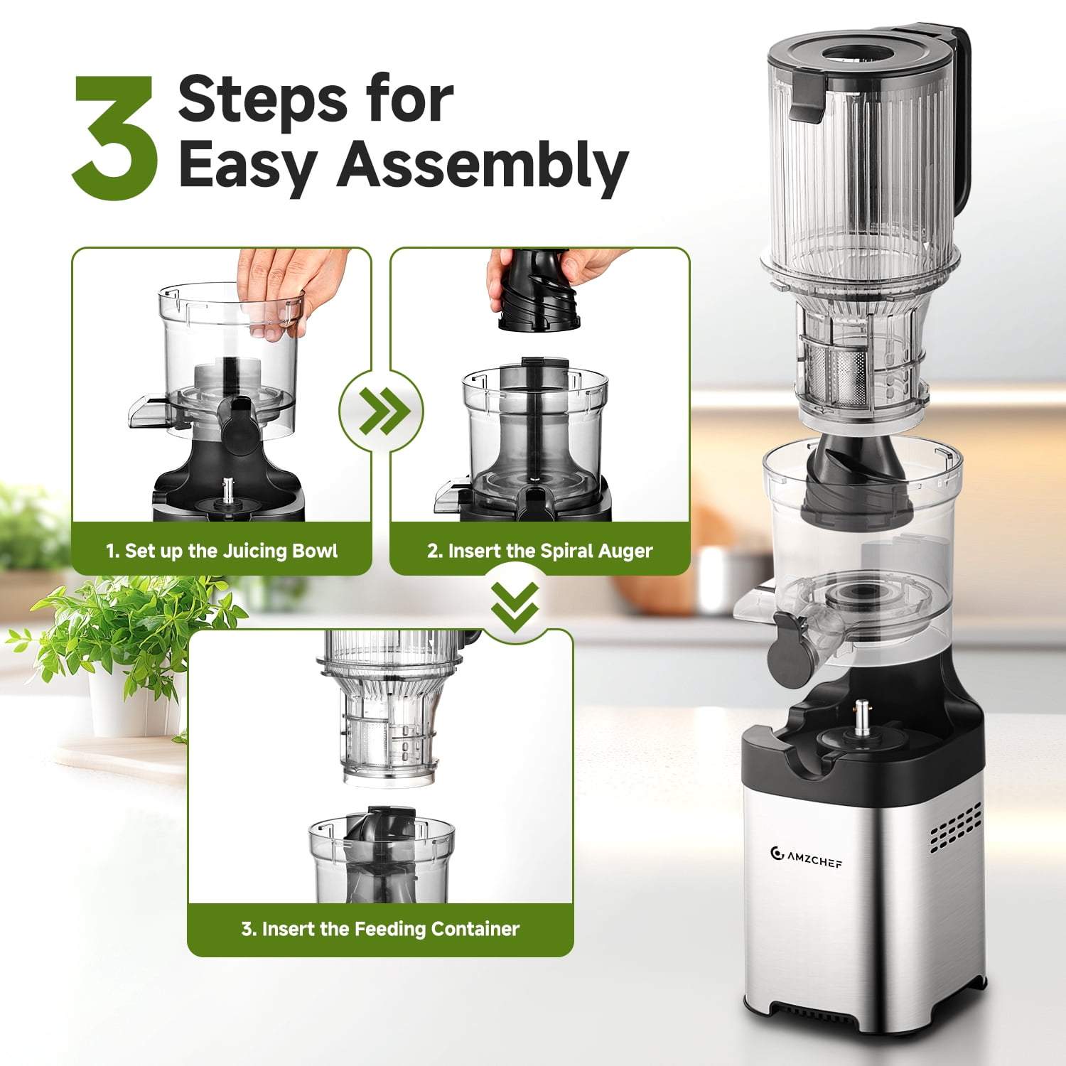 Aobosi Cold Press Juicer with 5.2” Wide Feed Chute, 400W Slow Masticating Juicer Machine, Easy to Clean, Reverse Function for Fruits & Vegetables