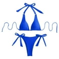 thumbnail image 1 of Swimsuits Women Solid Color Triangle Stylish Adjustable Lace Up Bikinis Blue Women Bathing Suits S, 1 of 6