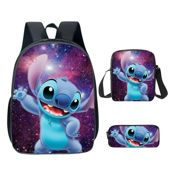 Boys Girls Stitch Backpack Set 3 PCS Cartoon School Backpack with Crossbody Bag Pencil Case Students School Bookbag Cute Stitch Backpack Travel Backpack, Back to School Supplies