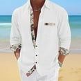thumbnail image 2 of APEXFWDT Men's Cotton Linen Floral Print Shirt Long Sleeve Button-Up Shirt Breathable Casual Top for Beach Parties & Weddings,L,White, 2 of 6