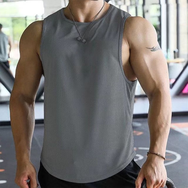 aidice Débardeurs de Gym pour Hommes Sans Manches Séchage Rapide T-Shirts Athlétiques Col Rond Décontracté Solide Course Basketball Débardeurs
