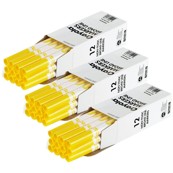 Crayola Bulk Markers, Conical Tip, Yellow, 12 Per Pack, 3 Packs