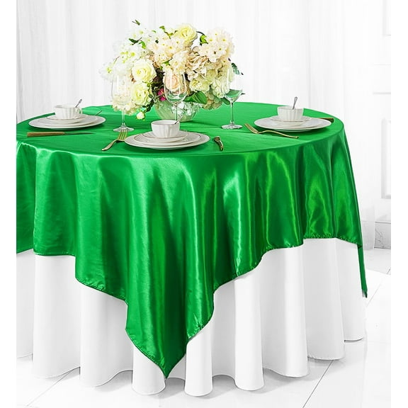 Wedding Linens Inc. 72 inch Square Satin Table Overlay Topper - Emerald Green