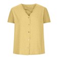thumbnail image 5 of Usmixi Womens Shirts V-Neck Short Sleeve Solid Summer Cute Tops Casual Button Down Lightweight Chiffon Cardigan Blouses Yellow l Clothes, 5 of 6