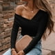 thumbnail image 2 of Camisas Para Mujer, de Gran Tamaño, Holgadas, Informales, de Manga Larga, Con Cuello Torcido Sólido, Blusa Informal, Camisetas Sin Tirantes Odeerbi  ODB133449, 2 of 8