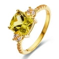 thumbnail image 2 of Canary Yellow Sapphire Cushion Cut Three Stone Statement Ring For Women- Created Yellow Sapphire Gemstone 18K Gold Plated Sterling Silver Ring Jewelry Gift for Her, 2 of 8