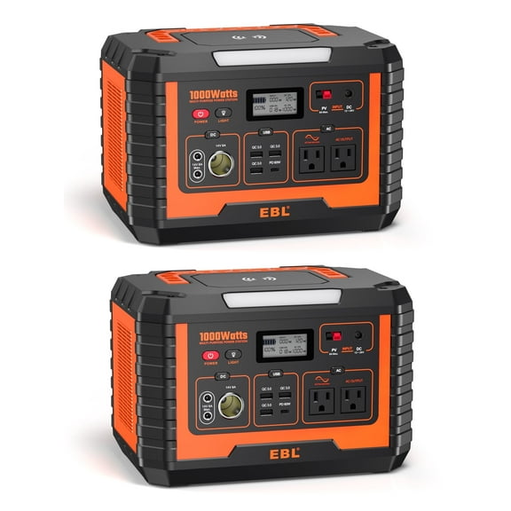 EBL 2-Pack 1000W Portable Power Station (Peak 2000W), 270000mAh Solar Generator, Waterproof Outdoor Battery for Camping, RV, Emergencies