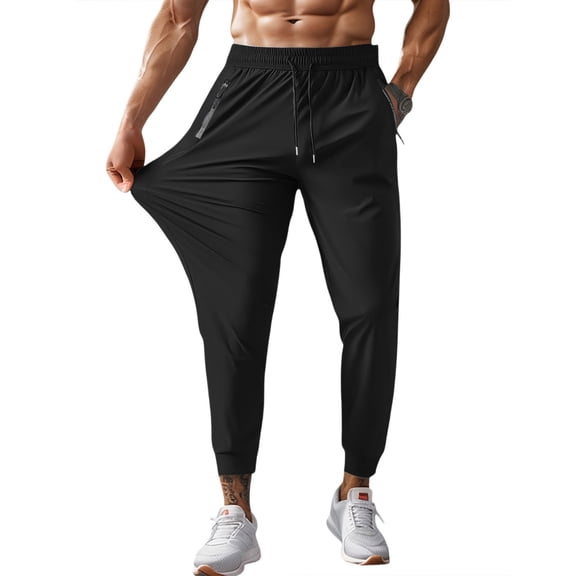 Domuza Mens Lightweight Pants High Waisted Stretchy Sweatpants Relaxed Fit Joggers with Pockets Casual Pants 2026 Black 2XL