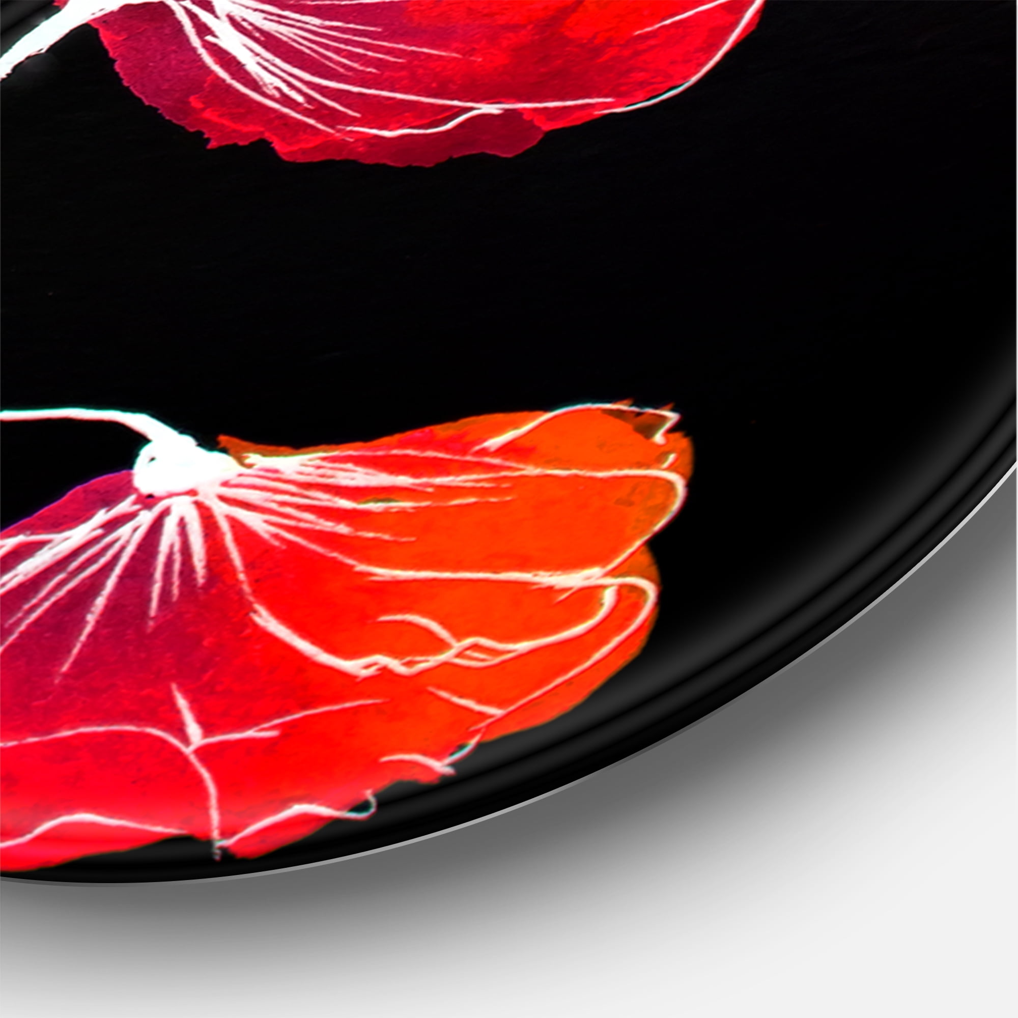 Designart 'Abstract Red Flower Detail On Black Background II' Traditional Circle Metal Wall Art 29x29 - Disc of 29