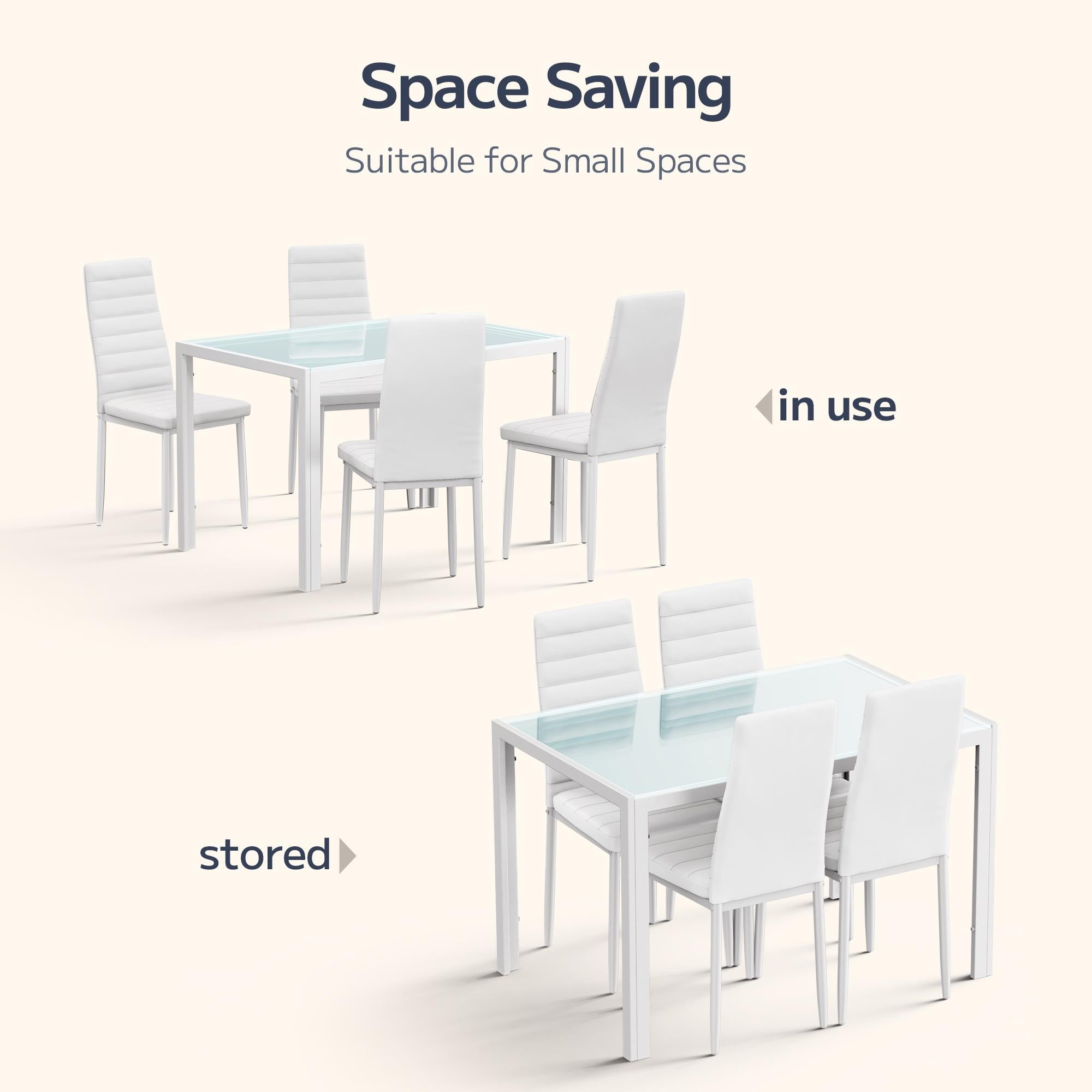 Dining Table Set for 4,Asofer Home Kitchen Glass Dining Set with 4 PU Leather Chairs, Modern Thick Tempered Glass Table, White