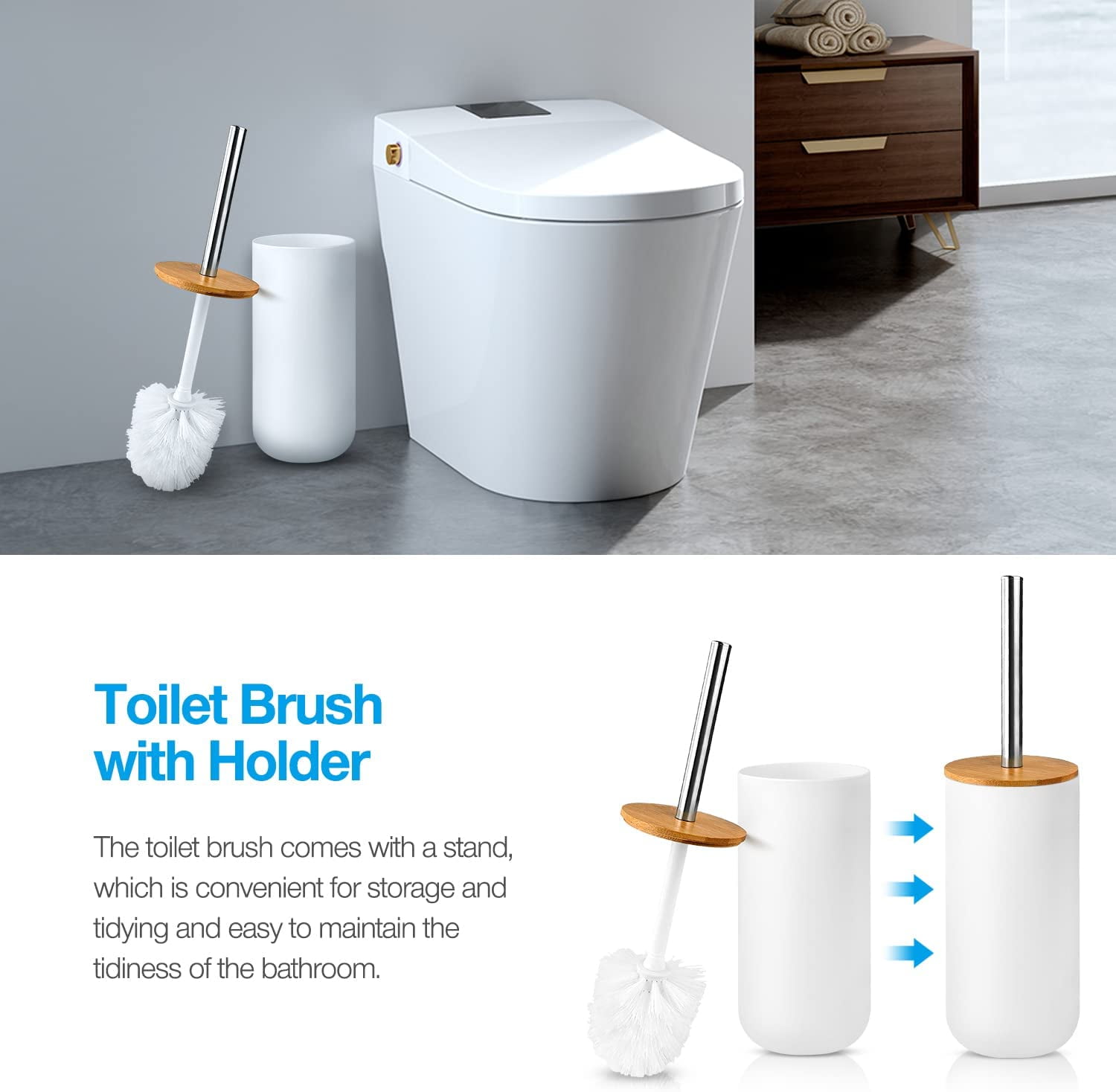Livhil 6 Pcs Bamboo and Plastic Bathroom Accessories Sets, White