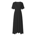 thumbnail image 4 of SMihono Womens Plus Size Chiffon Dresses Cinch High Waist Maxi Dress Summer Casual Wrap V Neck Short Sleeve Flowy Dress Black XXL, 4 of 4