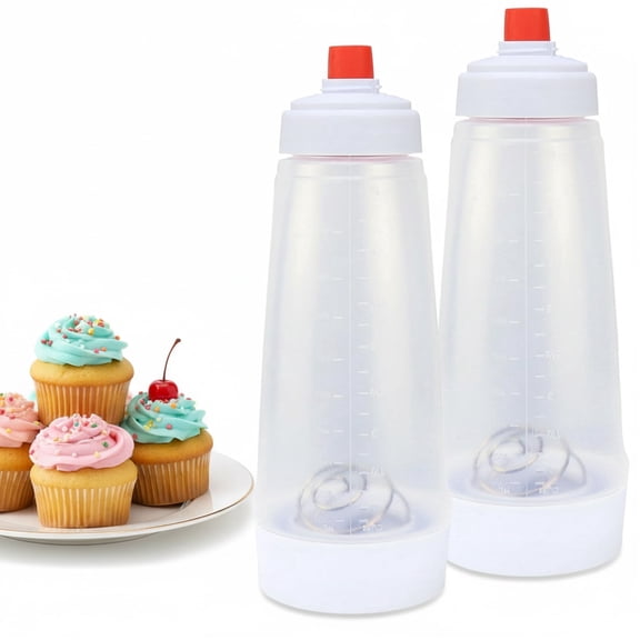 Bohorizon Pancake Batter Dispenser with Mixing Ball and Wire Whisk, 33 Oz Silicone Squeeze Pancake Mix Dispenser, Pack of 2