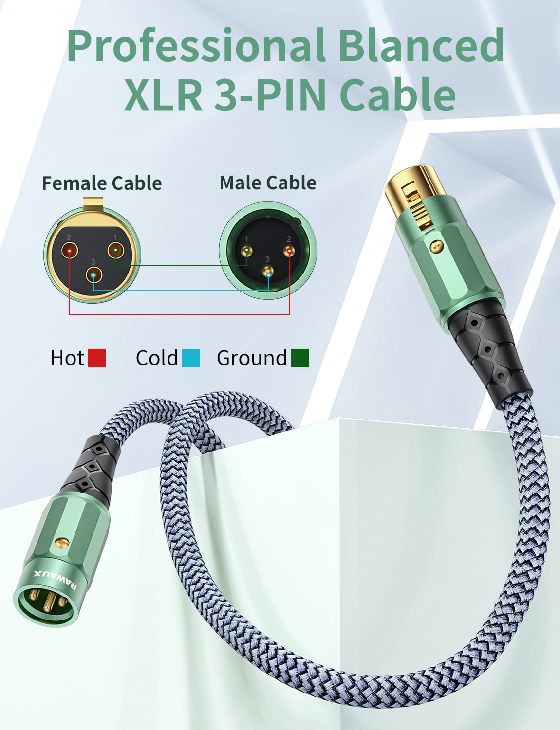 RAWAUX XLR Microphone Cable, Male to Female 3 Pin Balanced Shielded Mic Cord (3.3ft/1m)