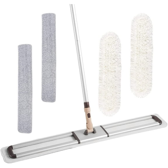 36" Residential Commercial Dust Mop, 4 Pads Professional Class Industrial Mops Broom, No Rust - Full Aluminum Mopping with Telescopic Handle, 2pcs Cotton and 2pcs Microfiber Pad (White, 36")
