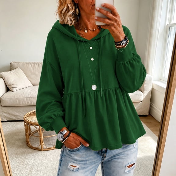 Certgust Fashion Clothing Pullover Under $10 Hot Sales Womens Peplum Hoodie Sweatshirt Long Sleeve Casual Pullover Top Cozy Fall Winter Fashion