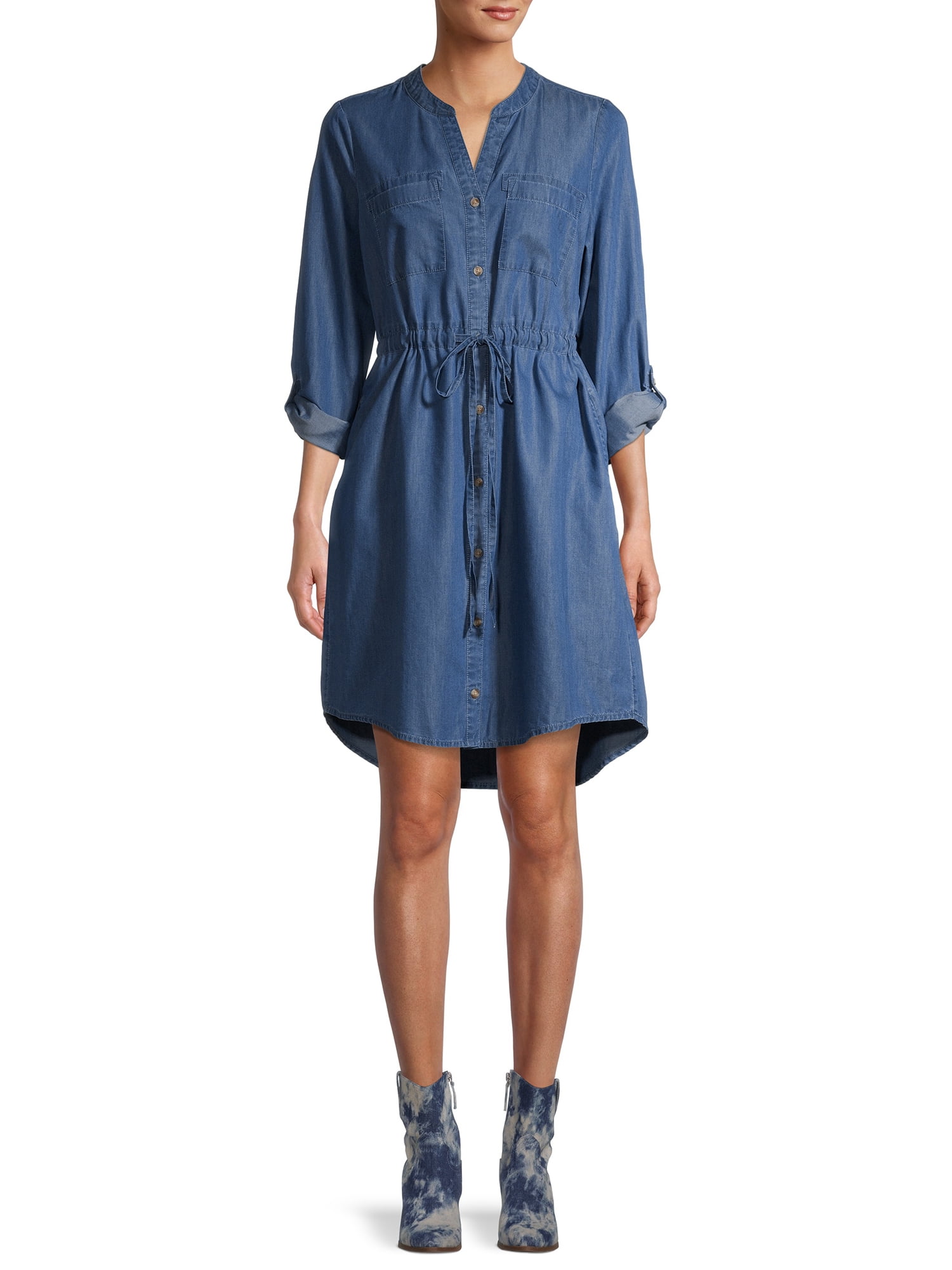 Time and True Women's Woven Utility Shirt Dress