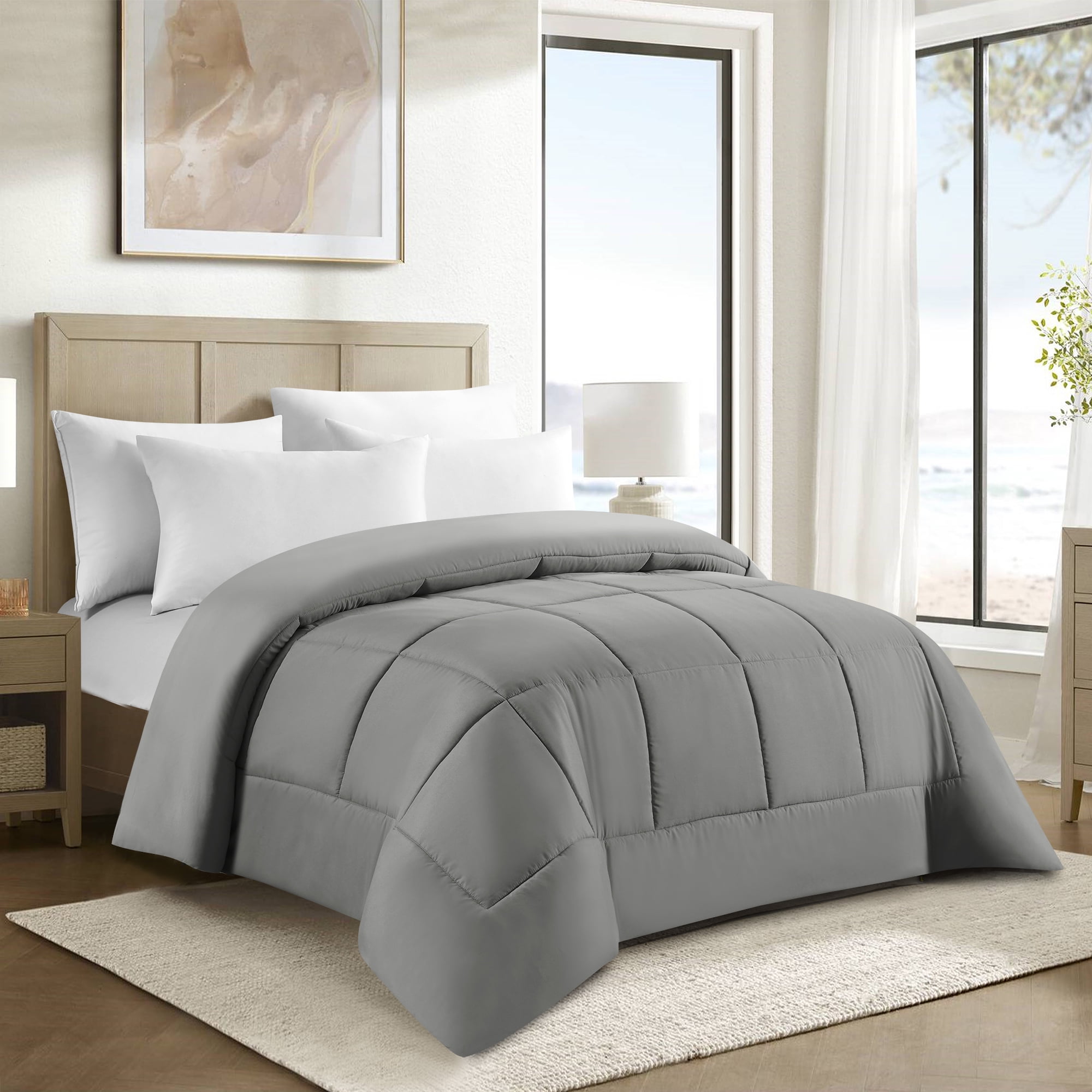 Swift Home Basic Down Alternative Comforter, All Season Hypoallergenic Cozy Comforter, Queen, Light Grey
