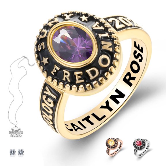 Ccjcinata Customized Sterling Silver High School and College Class Ring for women Black Band Collection Fully Personalized Keepsake Box Included