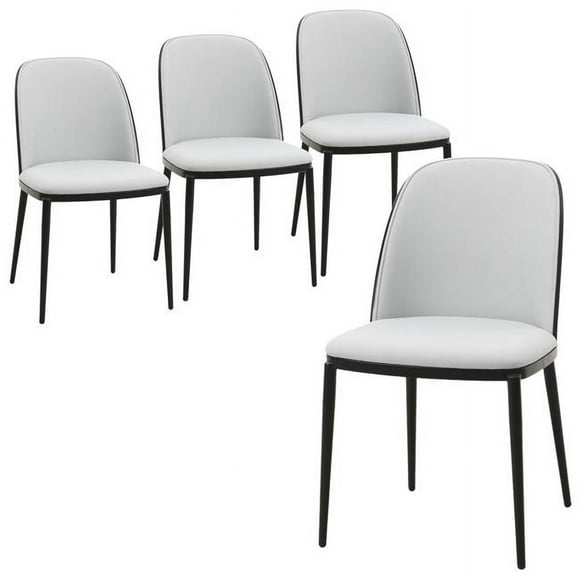 LeisureMod TCBL18BU4 Tule Mid-Century Modern Dining Side Chair with Velvet Seat & Steel Frame&#44; Black & Platinum Blue - Set of 4