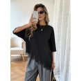 thumbnail image 4 of Womens T Shirts Loose Fit Short Sleeve Tees Crew Neck Color Lace Tops Fashion Black S, 4 of 9