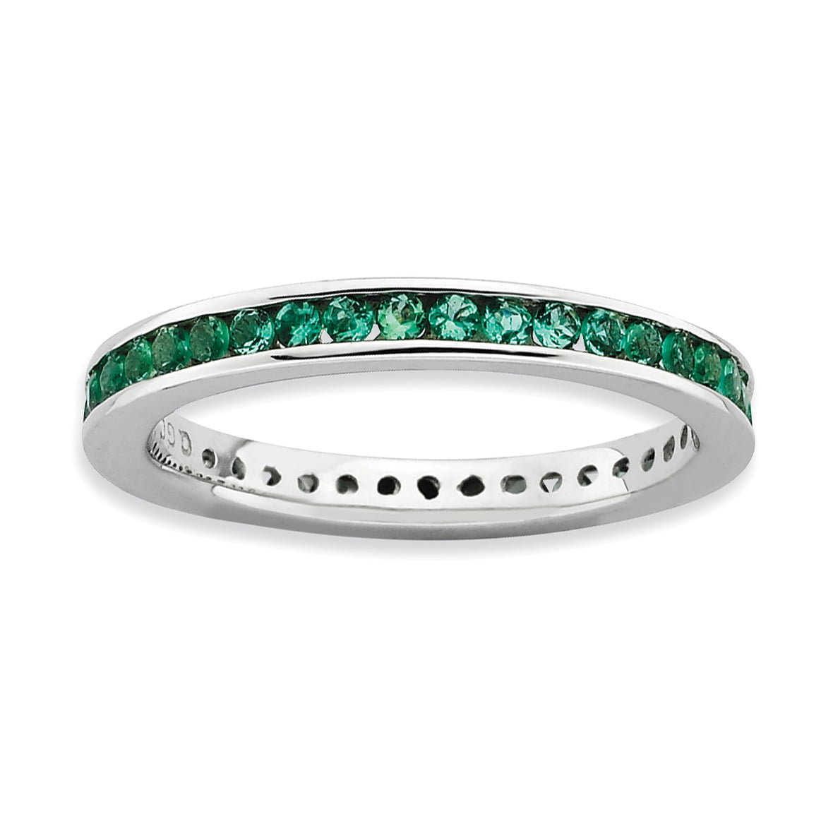 925 Sterling Silver Created Green Emerald Double Heart Band Ring Love Stackable Gemstone Birthstone May Fine Jewelry For Women Gifts For Her 
