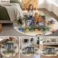 thumbnail image 6 of Spring Flowers Round Area Rugs Collection 6', Botanical Windows Floral Pots Bicycle Non Slip Indoor Circular Throw Runner Rug Floor Mat Carpet for Living Room Dining Table Bedroom Nursery, 6 of 9