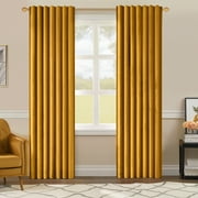 Topfinel Mustard Yellow Velvet Blackout 84 Inches Long Curtains , 100% Blackout Drape Gold with Hooks, Soundproof Art Deco Back Tab Drapes for Living Room Bedroom,Set of 2